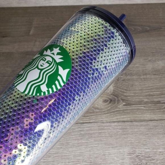 Starbucks NWT 20 Oz Purple Iridescent Sequin Tumbler With Straw Limited Edition - Picture 6 of 7